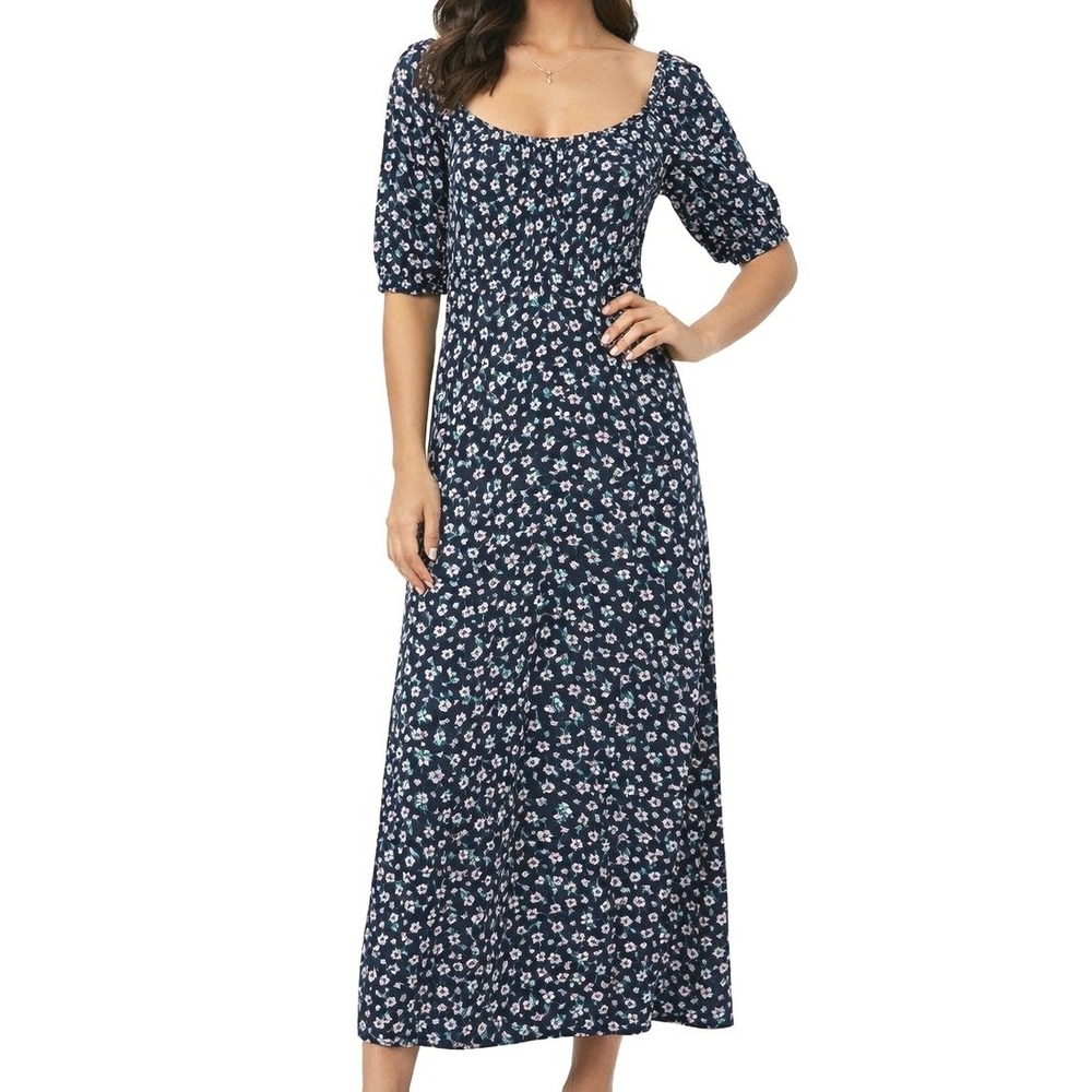 Billabong NWT True Romance Floral Midi Dress Black Puff Sleeve ABJWD00478 Size L
